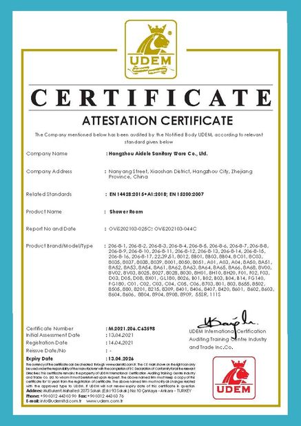 中国 Hangzhou Aidele Sanitary Ware Co., Ltd. 認証